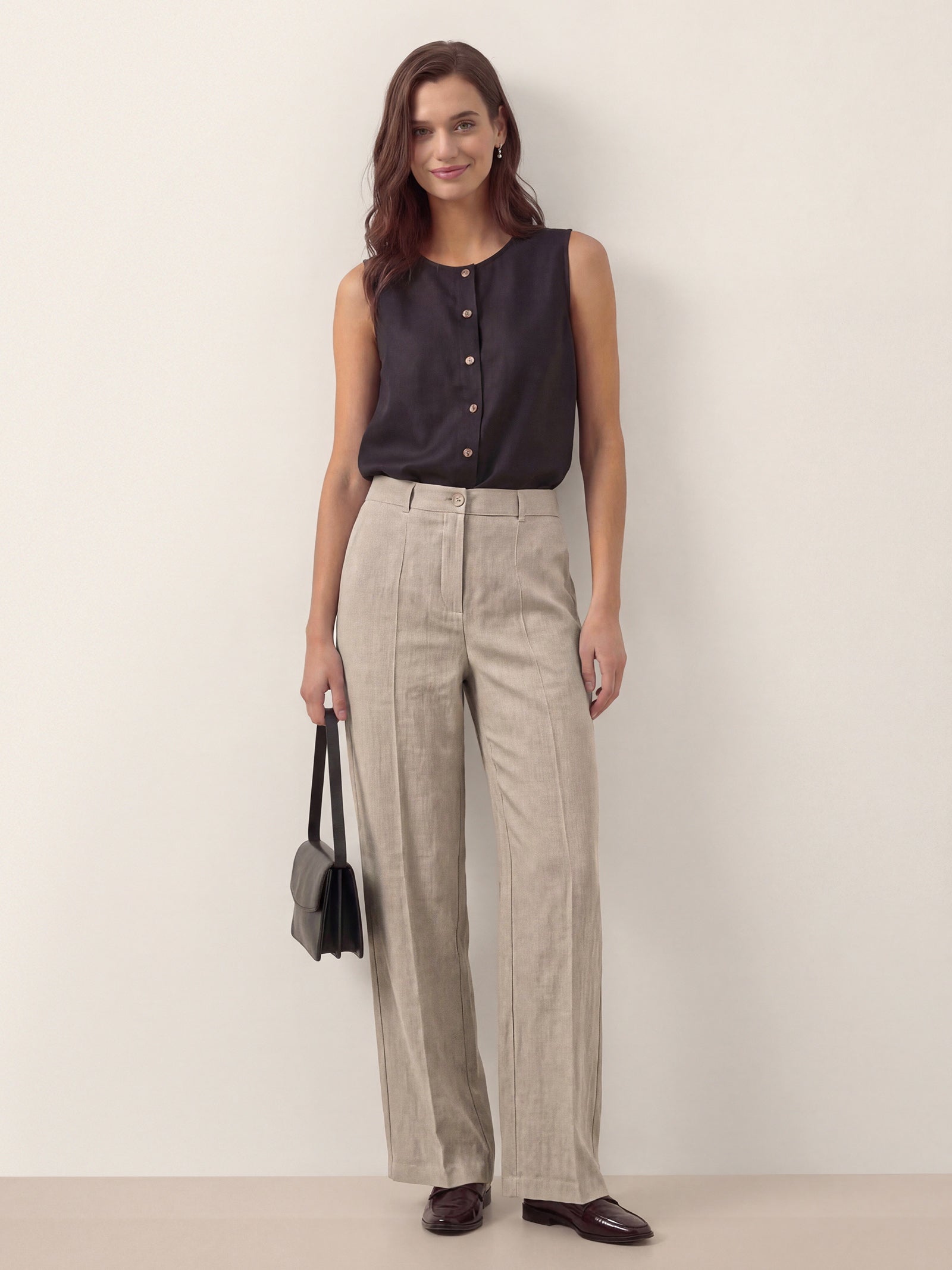Linen Tailored Wide Leg Full Length Pants LEIGHTON by LINTICO