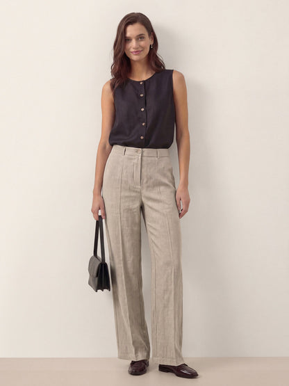 Linen Tailored Wide Leg Full Length Pants LEIGHTON by LINTICO