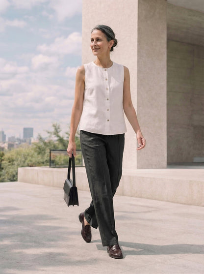 Linen Tailored Wide Leg Full Length Pants LEIGHTON by LINTICO