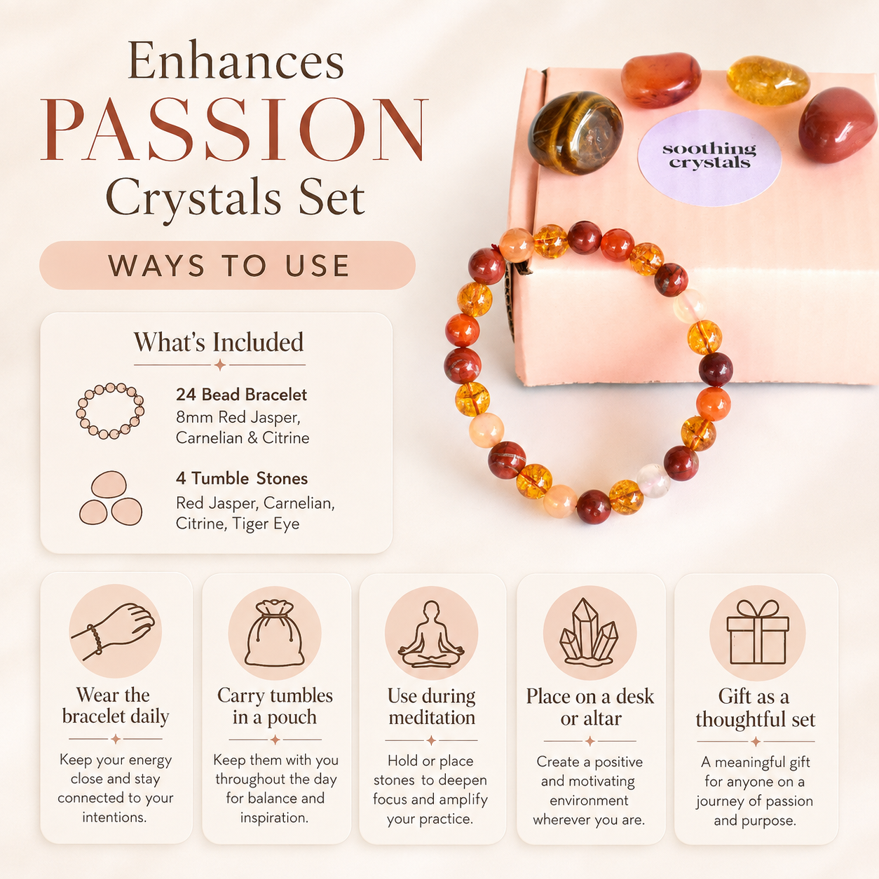 PASSION Crystal Kit, Gemstone Tumble Kit, Passion Crystal Gift Set.