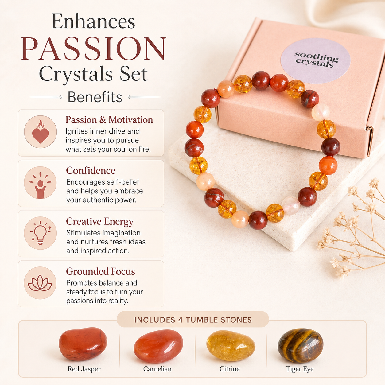 PASSION Crystal Kit, Gemstone Tumble Kit, Passion Crystal Gift Set.