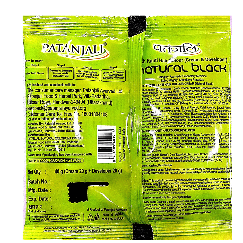 Patanjali Kesh Kanti Hair Colour (Cream &amp; Developer) - Natural Black