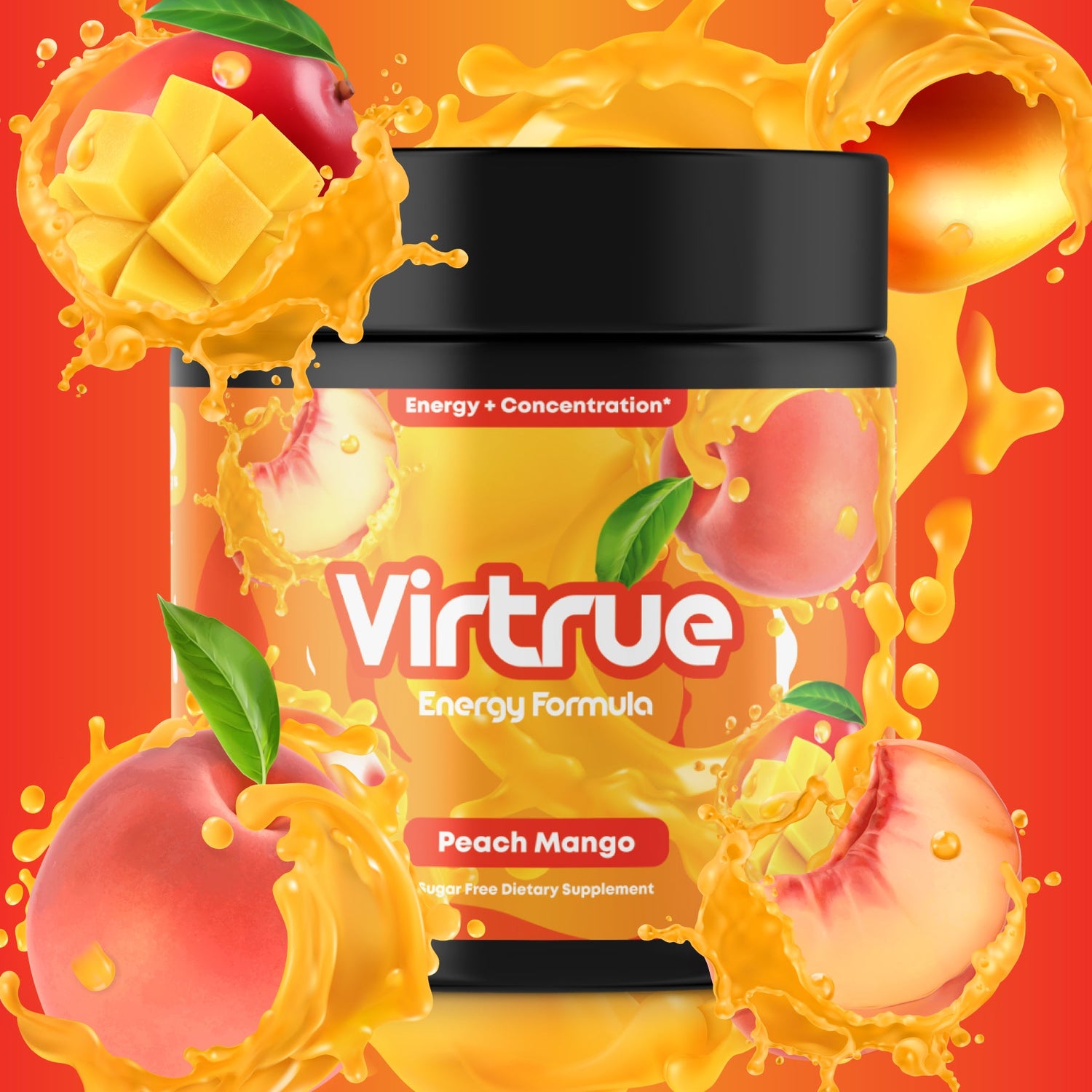 Peach Mango Pre-Workout Energy Powder + Focus Boost &amp; Hydration | Sugar Free by Virtrue