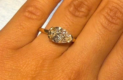 Custom Order: 2 Carat Pear East West Half Bezel Lab Grown Diamond Ring in 14k Yellow Gold With a 2.5 mm Band (For Karla Huerta)