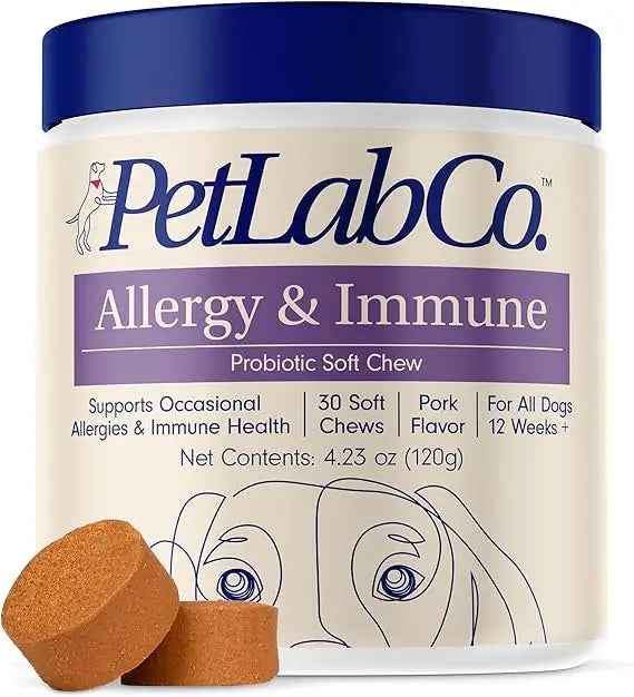 PetLab Co. Allergy &amp; Immune Probiotics for Dogs, Support Seasonal Allergies, Gut &amp; Digestive Health - Pork Flavor - 30 Soft Chews - Packaging May Vary
