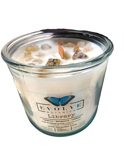 Rocks Candle - Library (Wood Wick Gold Rutilated Quartz Gemstone Soy Candle)