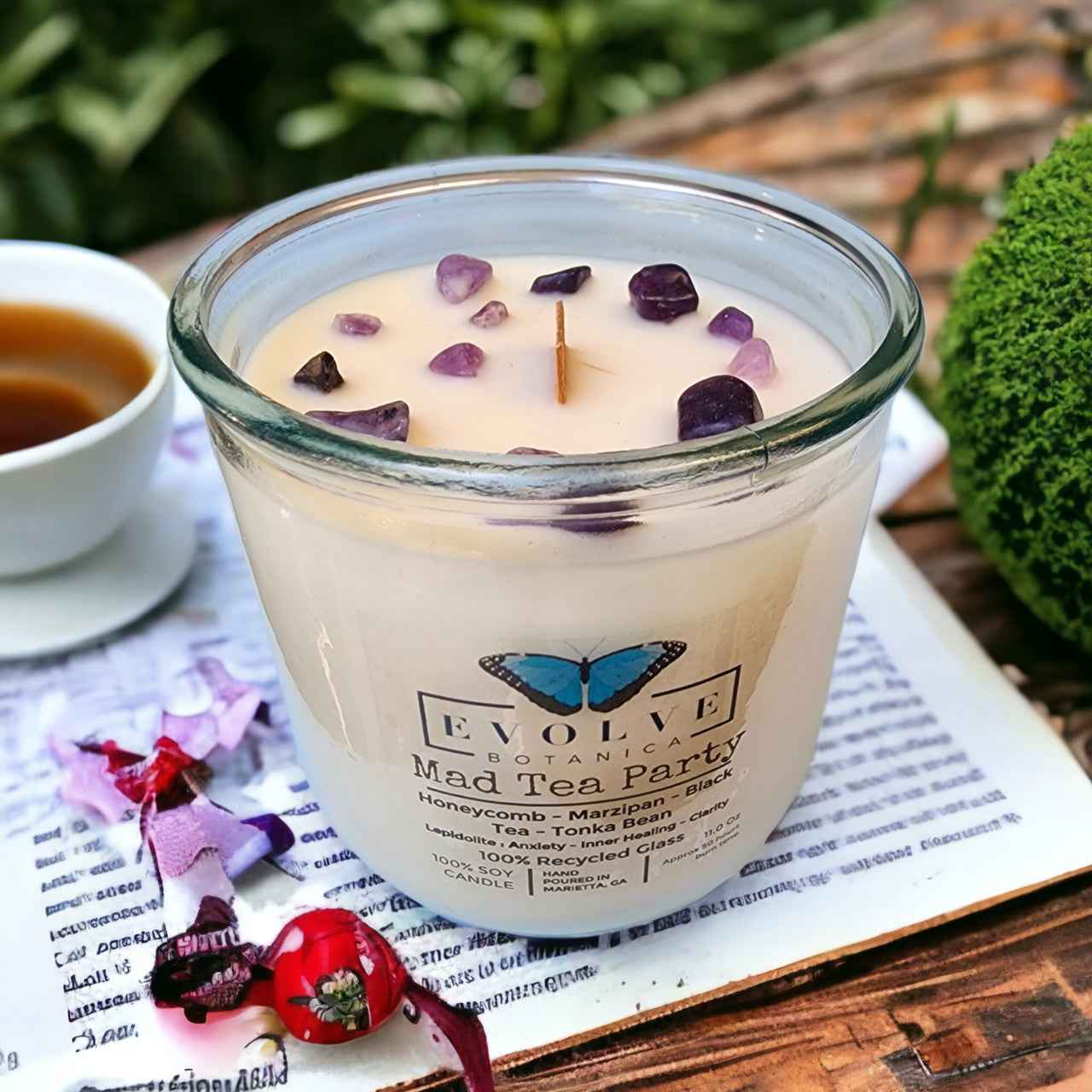 Rocks Candle - Mad Tea Party (Wood Wick Lepidolite Gemstone Soy Candle)