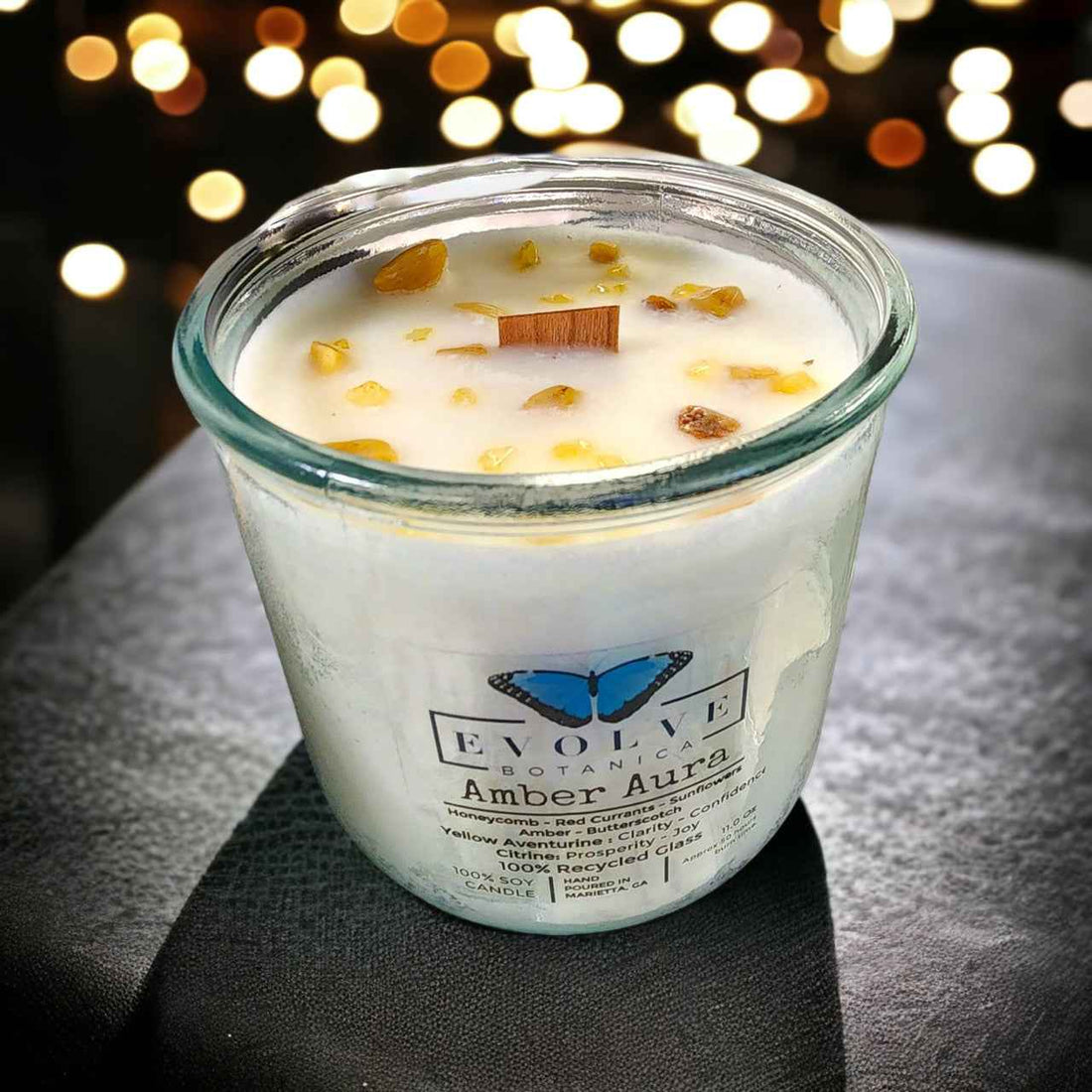 Rocks Candle - Warm Wishes (Wood Wick Citrine &amp; Aventurine Gemstone Soy Candle)