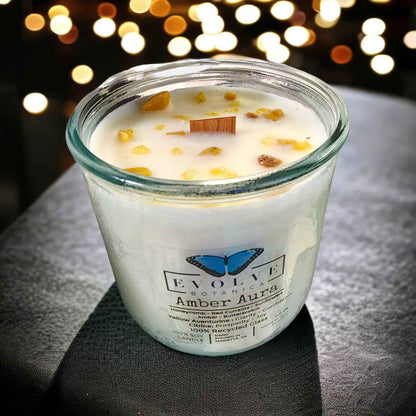 Rocks Candle - Warm Wishes (Wood Wick Citrine &amp; Aventurine Gemstone Soy Candle)