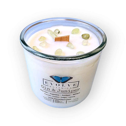 Rocks Candle - Gin &amp; Juniper (Wood Wick Prehnite Gemstone Soy Candle)