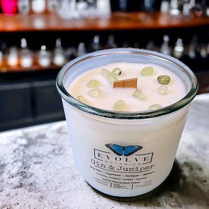 Rocks Candle - Gin &amp; Juniper (Wood Wick Prehnite Gemstone Soy Candle)