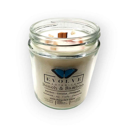 Classic 9oz Jam Jar Crystal Soy Candle - Beach &amp; Bamboo (Sunstone)