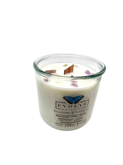 Rocks Candle - Rainbows &amp; Unicorns (Wood Wick Rainbow Fluorite Gemstone Soy Candle)