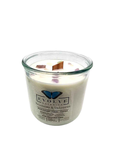 Rocks Candle - Rainbows &amp; Unicorns (Wood Wick Rainbow Fluorite Gemstone Soy Candle)
