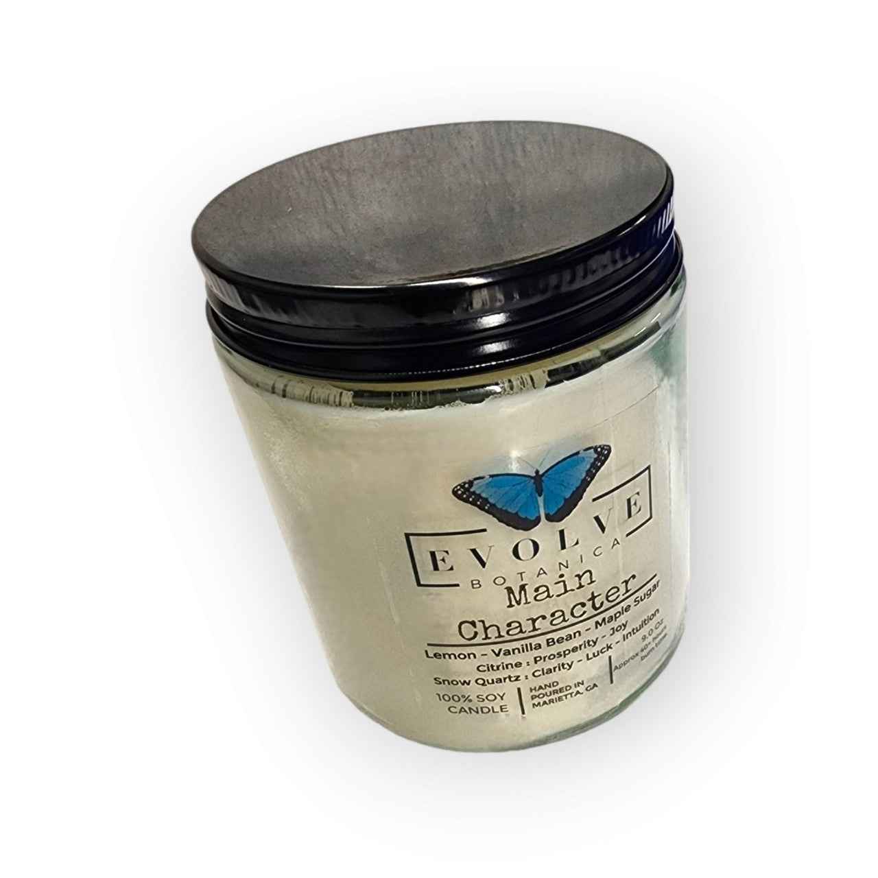 Classic 9oz Jam Jar Crystal Soy Candle - Main Character (Citrine &amp; Snow Quartz)