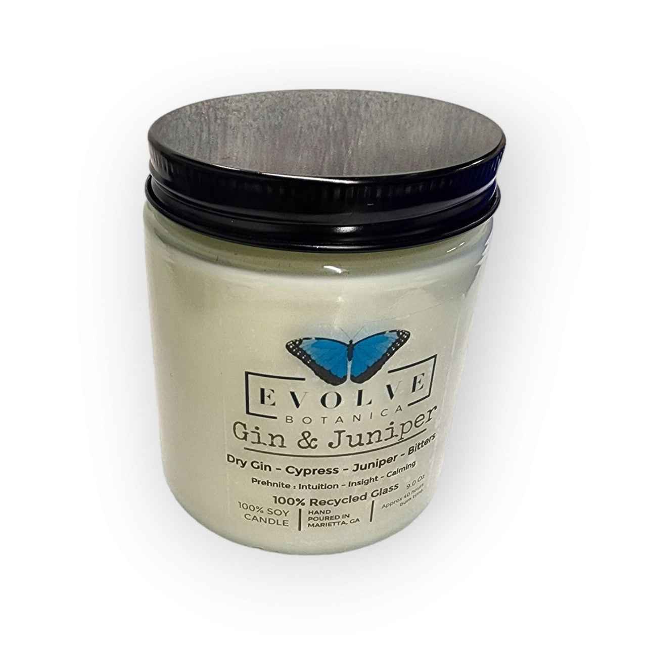 Classic 9oz Jam Jar Crystal Soy Candle - Gin &amp; Juniper (Prehnite)