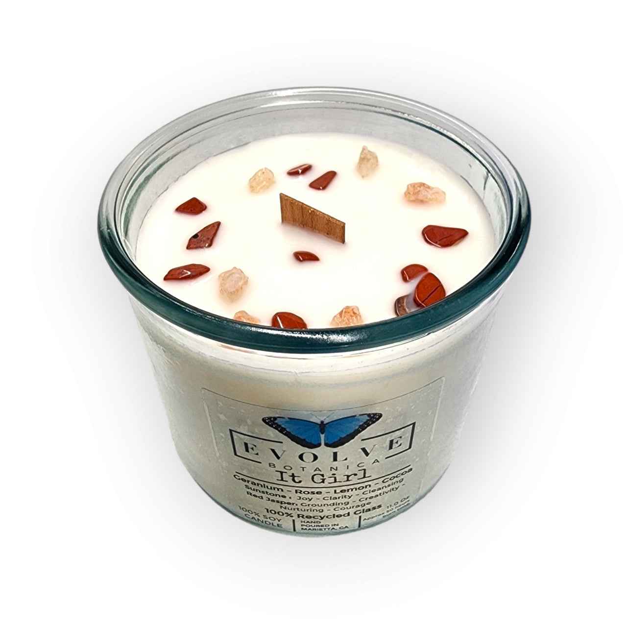 Rocks Candle - It Girl (Wood Wick Sunstone &amp; Red Jasper Gemstone Soy Candle)