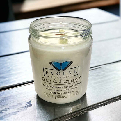 Classic 9oz Jam Jar Crystal Soy Candle - Gin &amp; Juniper (Prehnite)