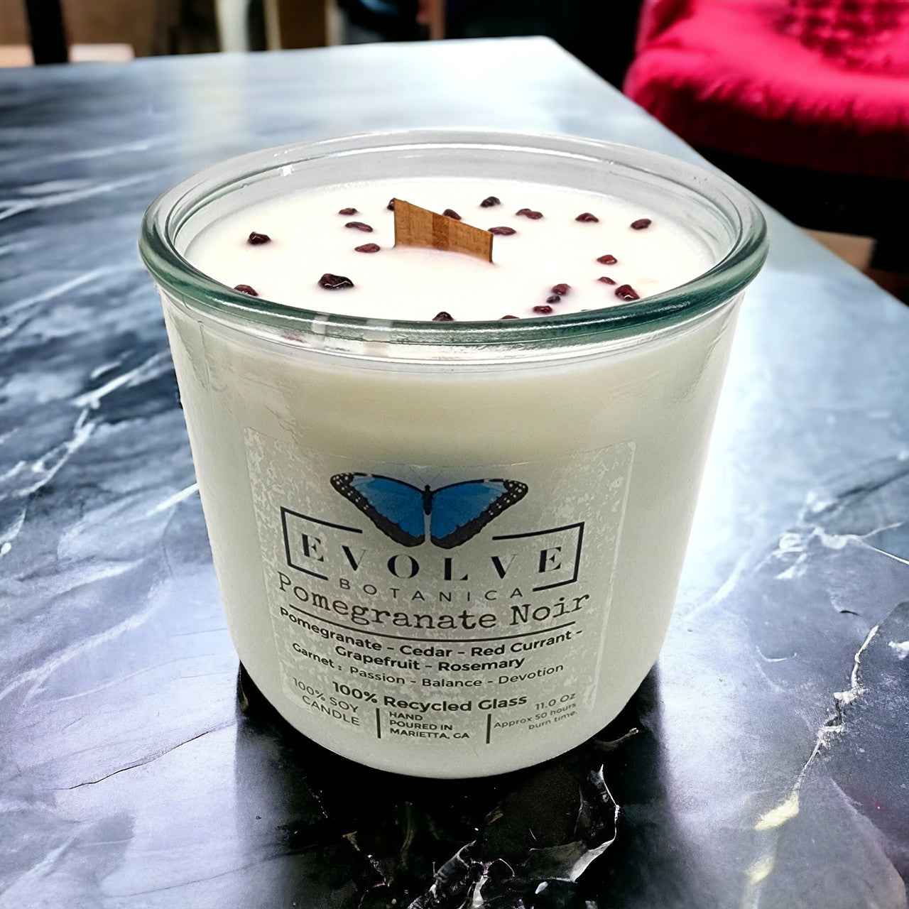 Rocks Candle - Pomegranate Noir (Wood Wick Garnet Gemstone Soy Candle)