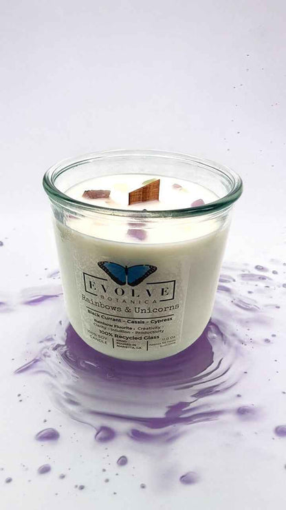Rocks Candle - Rainbows &amp; Unicorns (Wood Wick Rainbow Fluorite Gemstone Soy Candle)