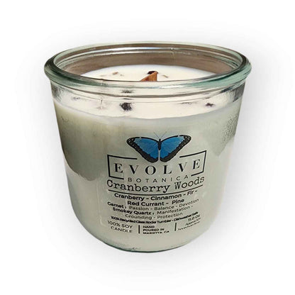 Rocks Candle - Cranberry Woods (Wood Wick Garnet &amp; Smokey Quartz Gemstone Soy Candle)
