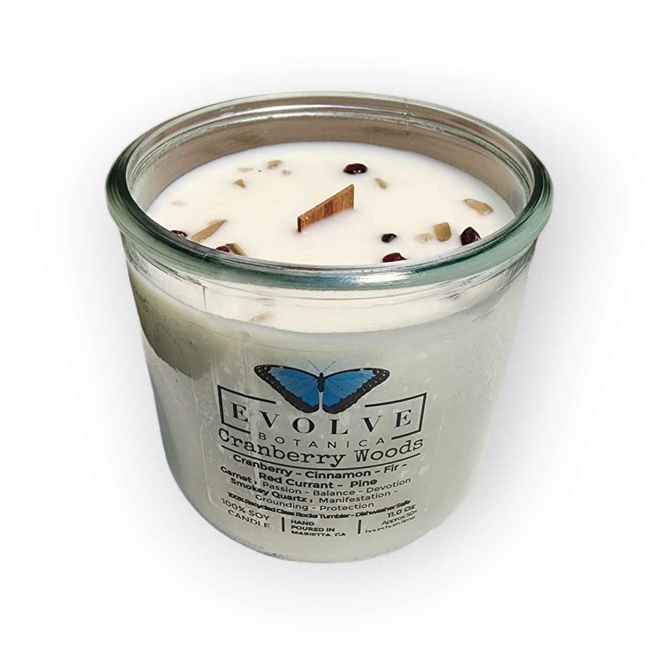 Rocks Candle - Cranberry Woods (Wood Wick Garnet &amp; Smokey Quartz Gemstone Soy Candle)