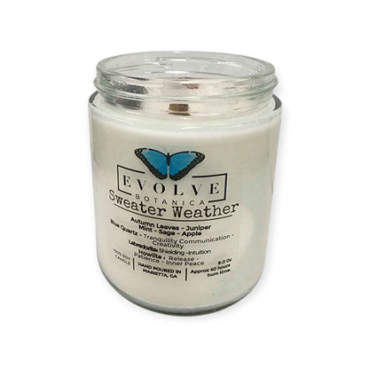 Classic 9oz Jam Jar Crystal Soy Candle - Sweater Weather (Howlite &amp; Labradorite)