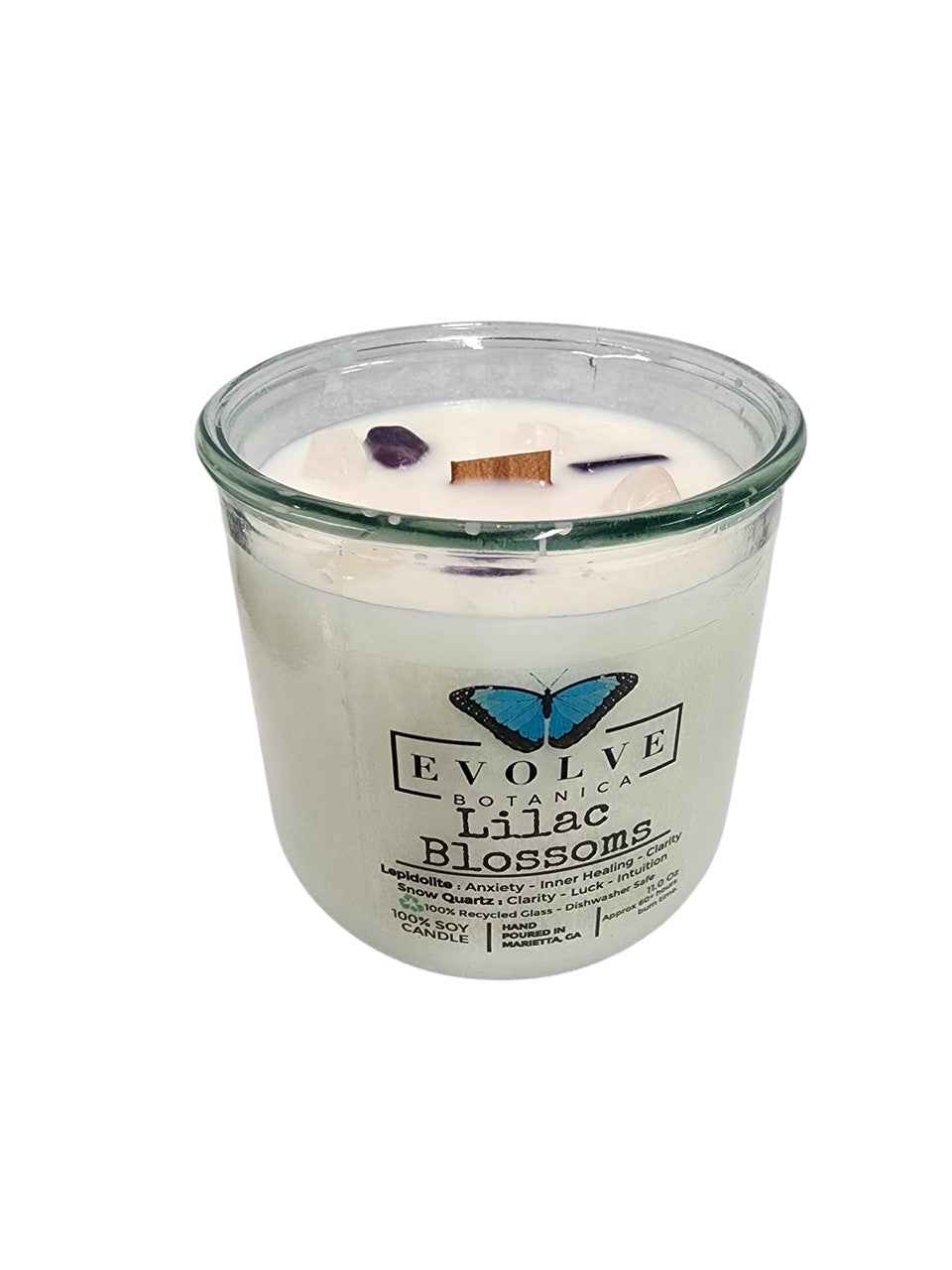 Rocks Candle - Lilac Blossoms (Wood Wick, Lepidolite Gemstone Soy Candle)