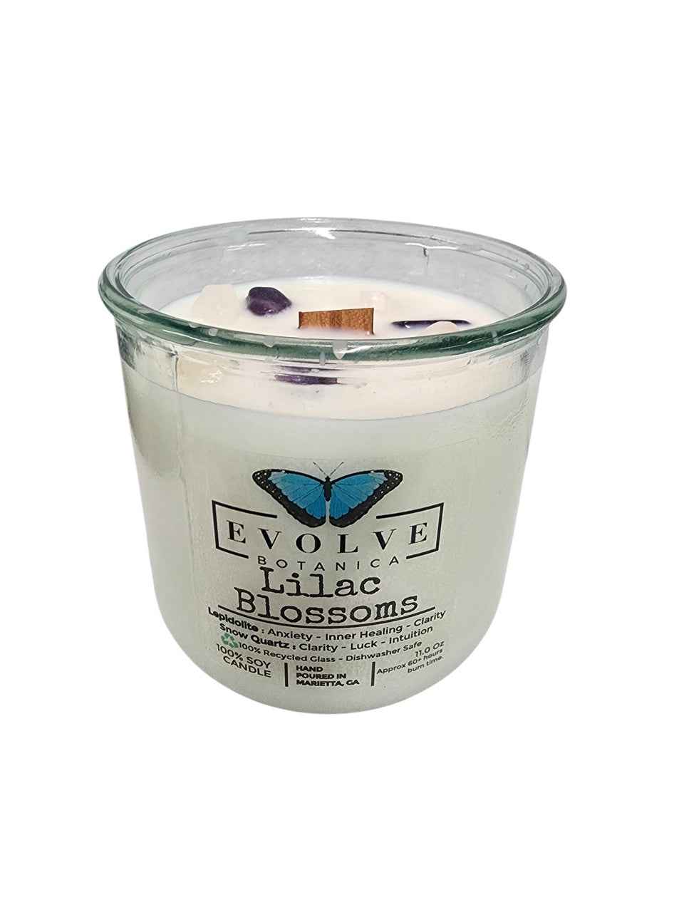 Rocks Candle - Lilac Blossoms (Wood Wick, Lepidolite Gemstone Soy Candle)