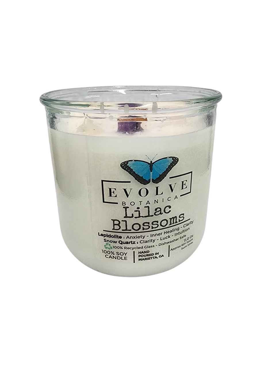 Rocks Candle - Lilac Blossoms (Wood Wick, Lepidolite Gemstone Soy Candle)