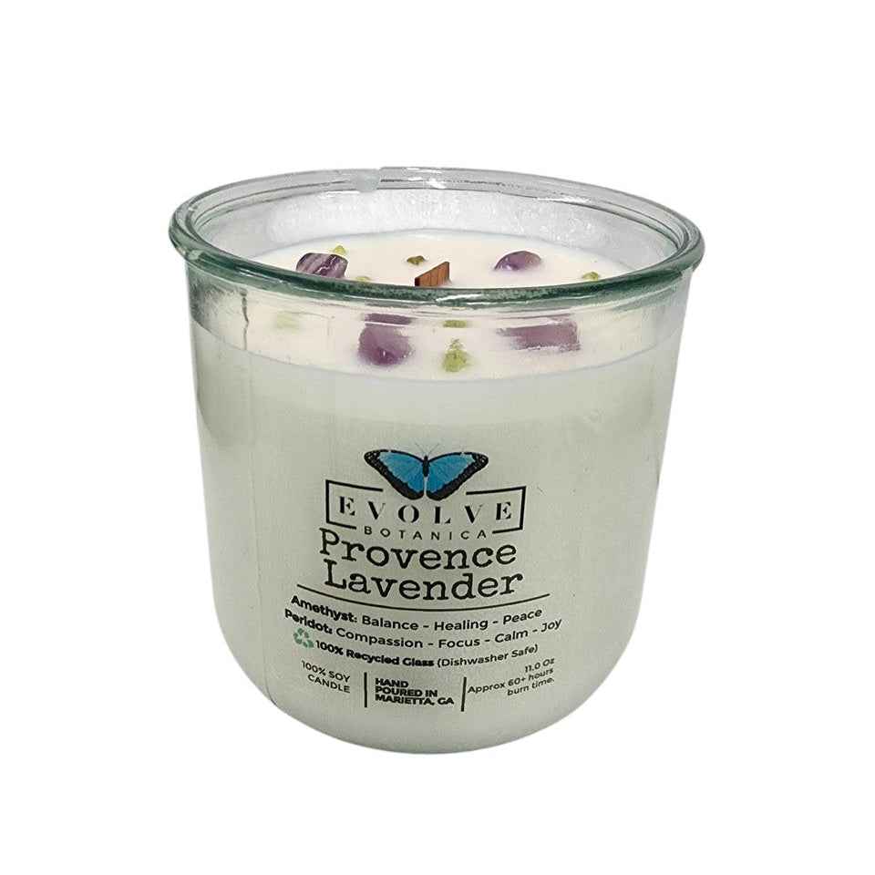 Rocks Candle - Provence Lavender (Wood Wick, Amethyst &amp; Peridot Gemstone Soy Candle)