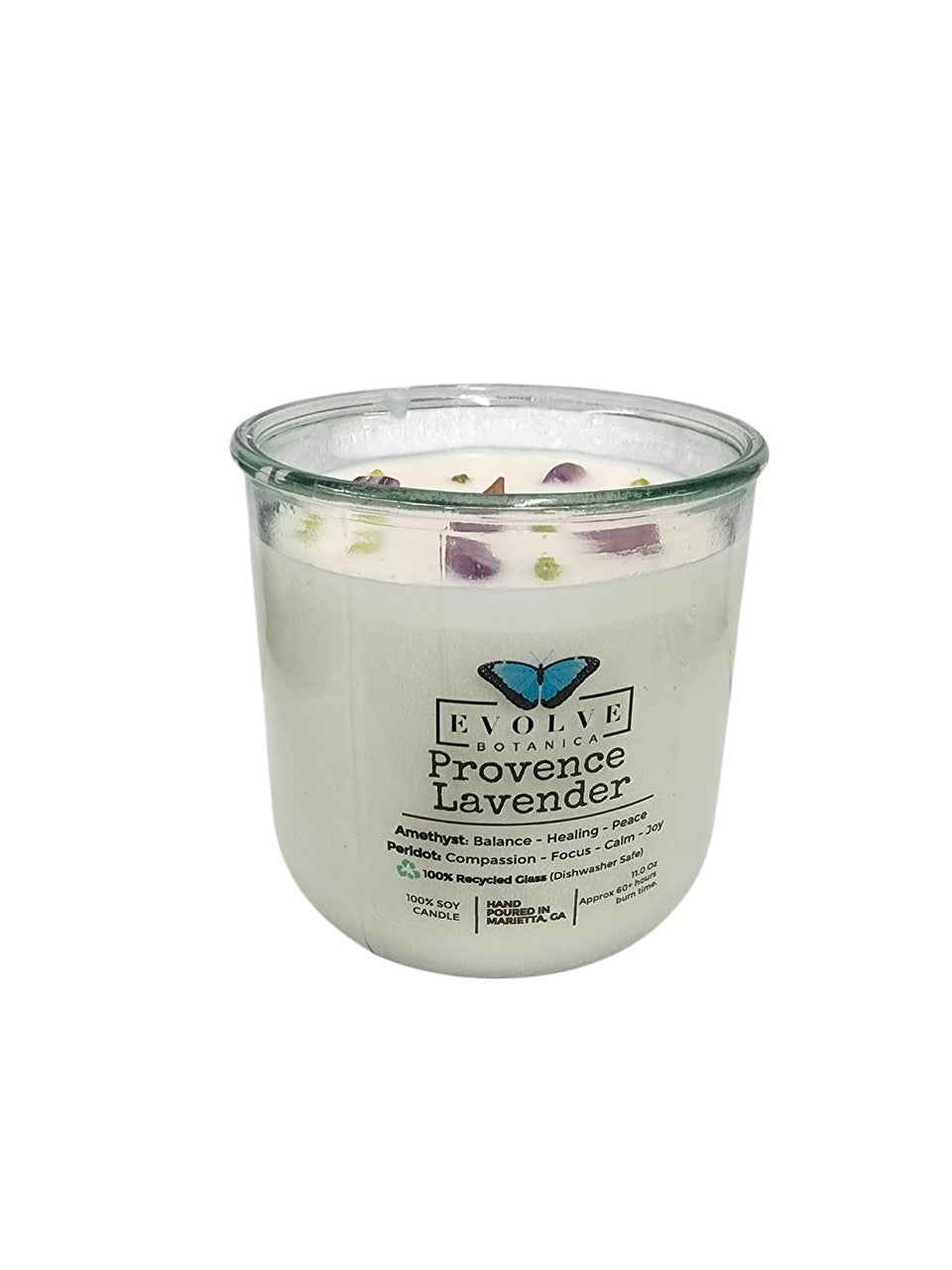 Rocks Candle - Provence Lavender (Wood Wick, Amethyst &amp; Peridot Gemstone Soy Candle)