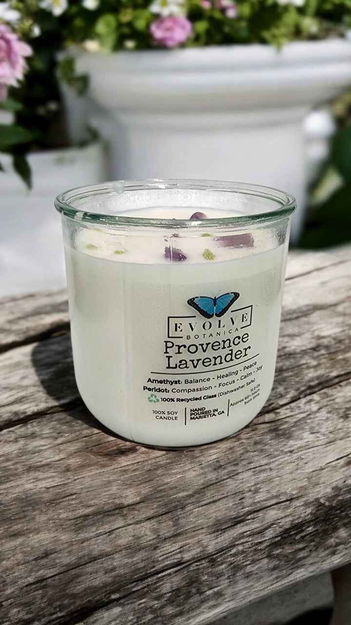 Rocks Candle - Provence Lavender (Wood Wick, Amethyst &amp; Peridot Gemstone Soy Candle)