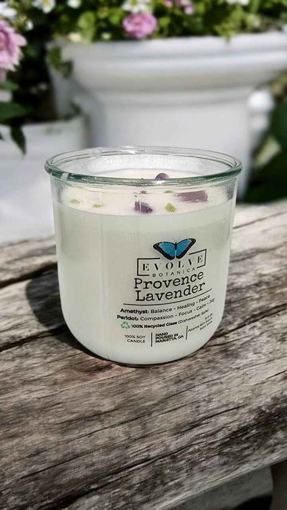 Rocks Candle - Provence Lavender (Wood Wick, Amethyst &amp; Peridot Gemstone Soy Candle)