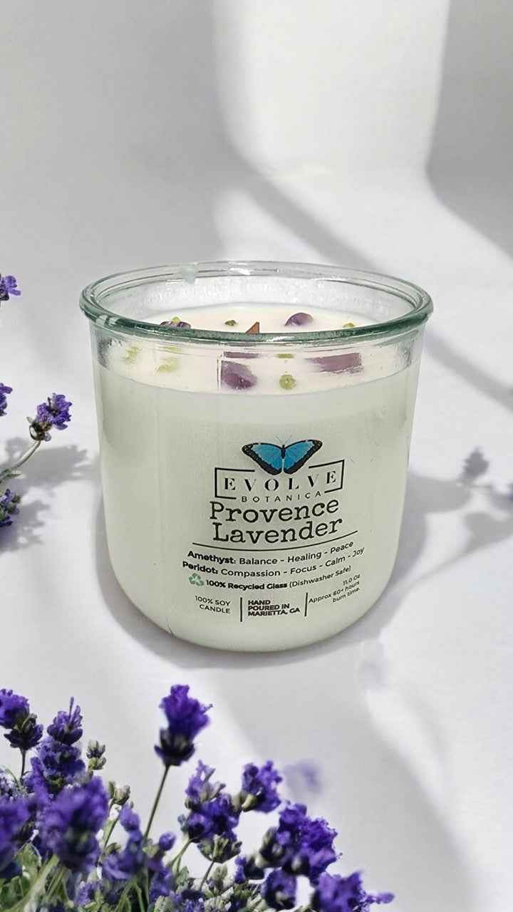 Rocks Candle - Provence Lavender (Wood Wick, Amethyst &amp; Peridot Gemstone Soy Candle)