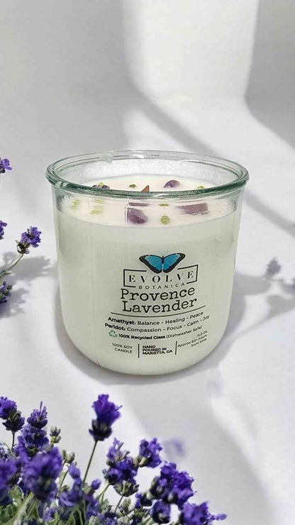 Rocks Candle - Provence Lavender (Wood Wick, Amethyst &amp; Peridot Gemstone Soy Candle)