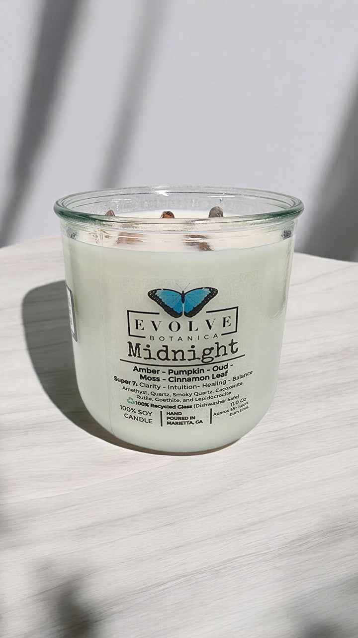 Rocks Candle - Midnight (Wood Wick, Super Seven Gemstone Soy Candle)