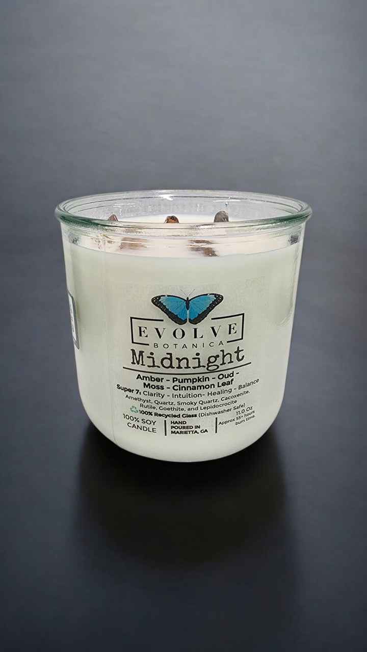 Rocks Candle - Midnight (Wood Wick, Super Seven Gemstone Soy Candle)