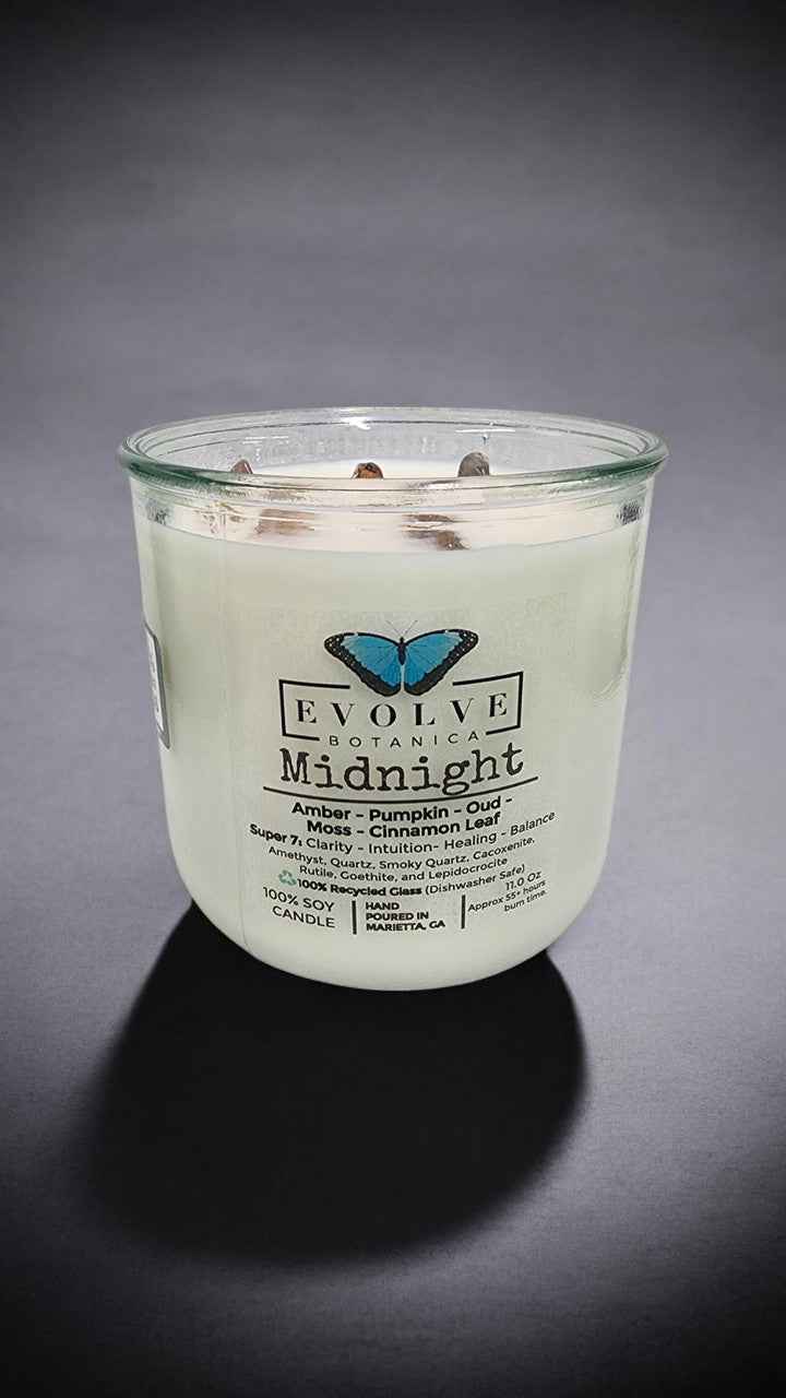 Rocks Candle - Midnight (Wood Wick, Super Seven Gemstone Soy Candle)