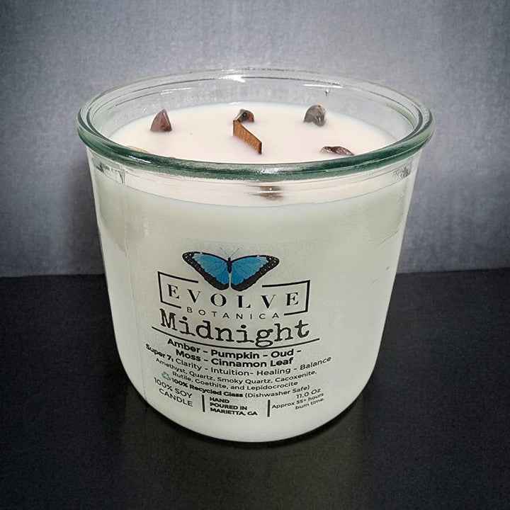 Rocks Candle - Midnight (Wood Wick, Super Seven Gemstone Soy Candle)