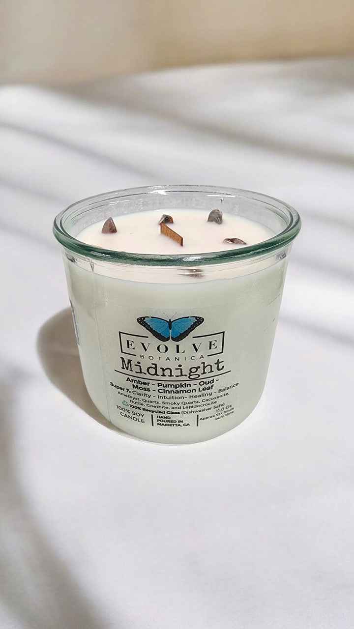 Rocks Candle - Midnight (Wood Wick, Super Seven Gemstone Soy Candle)