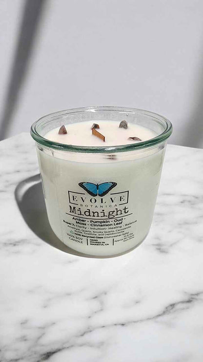 Rocks Candle - Midnight (Wood Wick, Super Seven Gemstone Soy Candle)