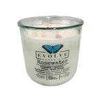 Rocks Candle - Rosewater (Wood Wick, Rose Quartz (Love, Harmony), Moonstone (Intuition, Growth), Soy Candle)