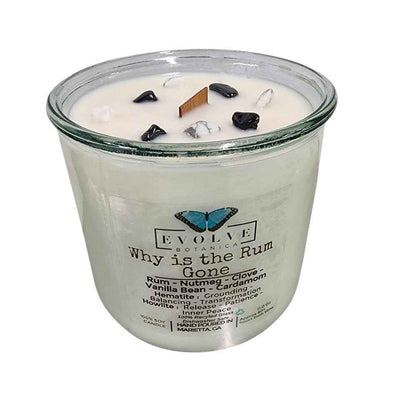 Rocks Candle - Why Is The Rum Gone? (Wood Wick, Hematite (Grounding, Balancing, Transformation), Howlite (Release, Patience, Inner Peace)