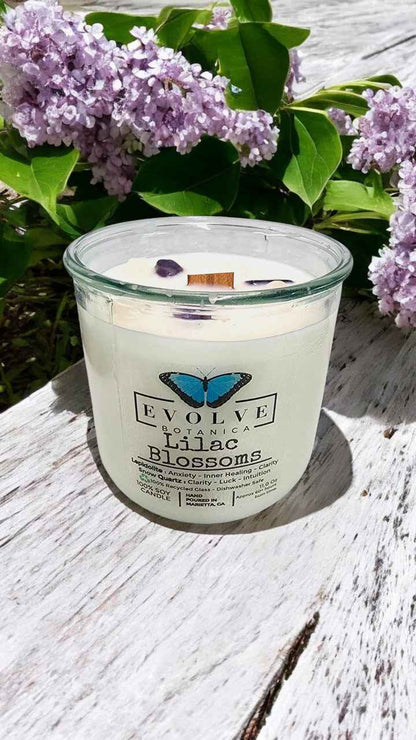 Rocks Candle - Lilac Blossoms (Wood Wick, Lepidolite Gemstone Soy Candle)