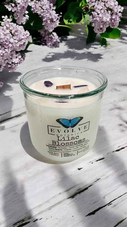 Rocks Candle - Lilac Blossoms (Wood Wick, Lepidolite Gemstone Soy Candle)