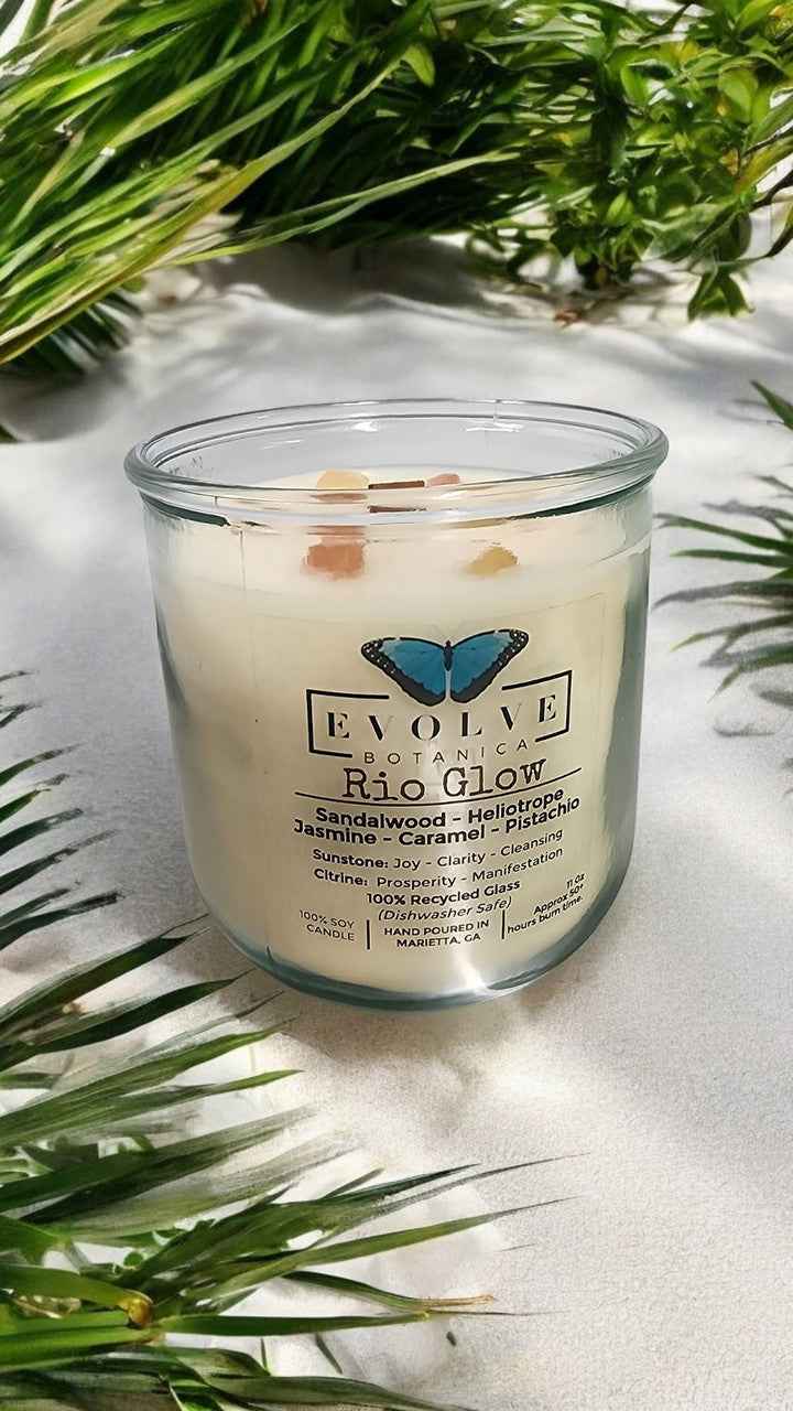 Rocks Candle - Rio Glow (Wood Wick Sunstone &amp; Citrine Gemstone Soy Candle)