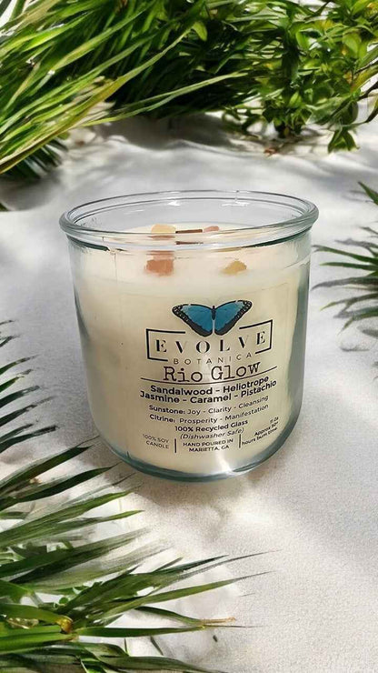 Rocks Candle - Rio Glow (Wood Wick Sunstone &amp; Citrine Gemstone Soy Candle)
