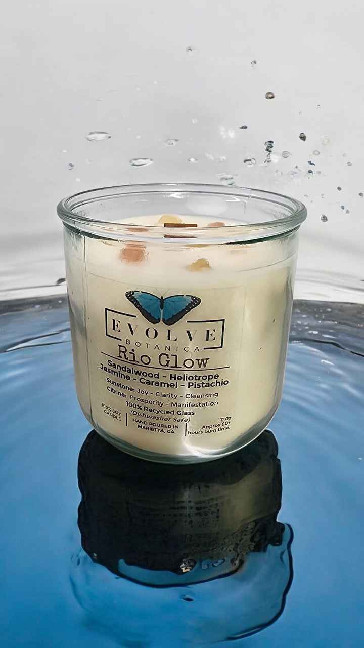 Rocks Candle - Rio Glow (Wood Wick Sunstone &amp; Citrine Gemstone Soy Candle)