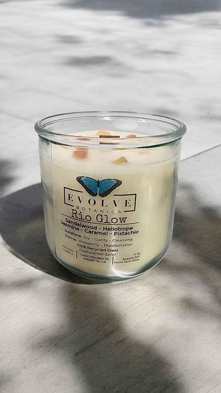 Rocks Candle - Rio Glow (Wood Wick Sunstone &amp; Citrine Gemstone Soy Candle)